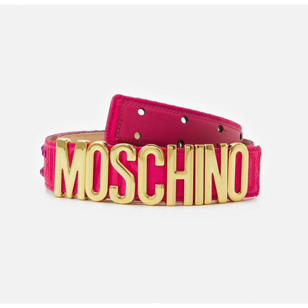 NWT Moschino Women's Fuschia Leather Logo Embossed Belt 38